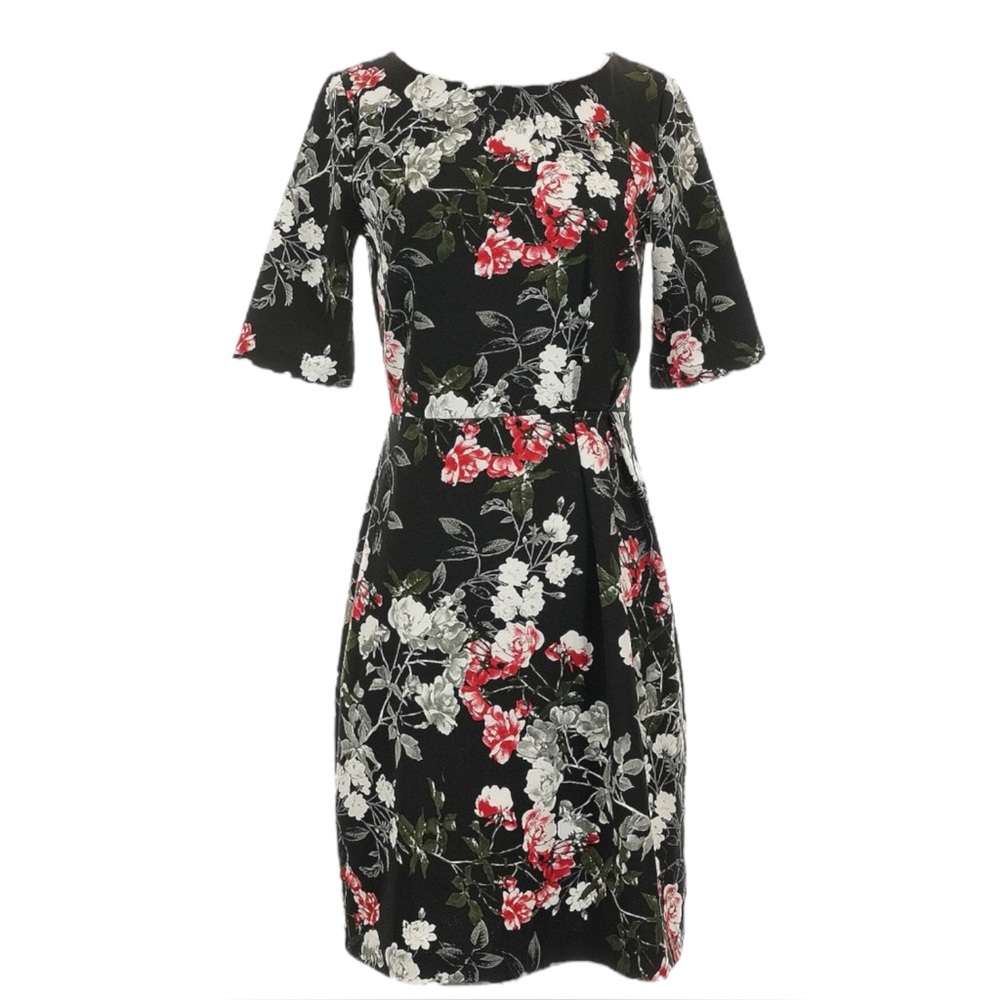 Banana Republic Women’s Floral Print 3/4 Sleeve Pleat Waist Sheath Dress, Size 4